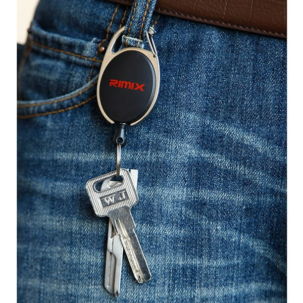 2 Pcs Heavy Duty Retractable Badge Holder Pull Cord Key Belt Keys Outdoor  Travel - Black 