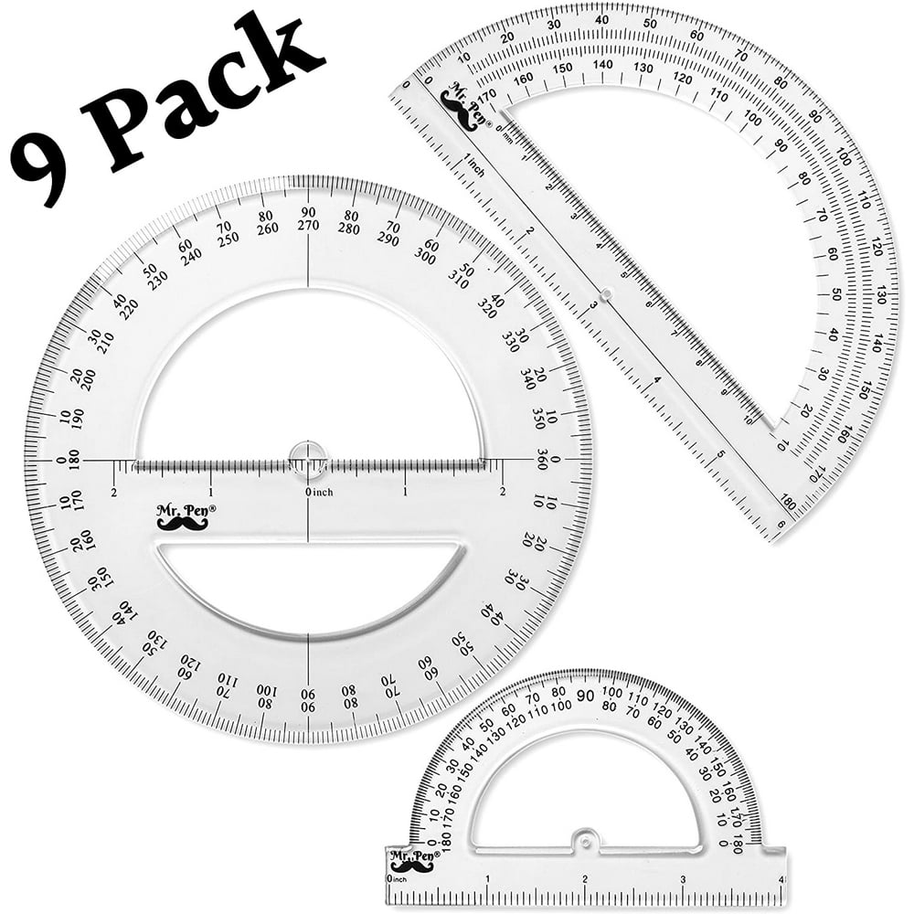 Mr. Pen Protractor, 9 Pc Protractor Set, Protractor Ruler, Drafting