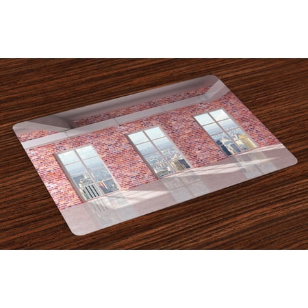 - Modern Placemats Set of 4 Red Brick Wall Loft Interior with Windows to City Urban Contemporary Design Print, Washable Fabric Place Mats for Dining Room Kitchen Table Decor,Multicolor, by Ambesonne