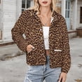 thumbnail image 3 of Jackets for Women Winter Coat Jackets Flannel Stand Collar Jacket(Leopard,Size:S-4XL), 3 of 7