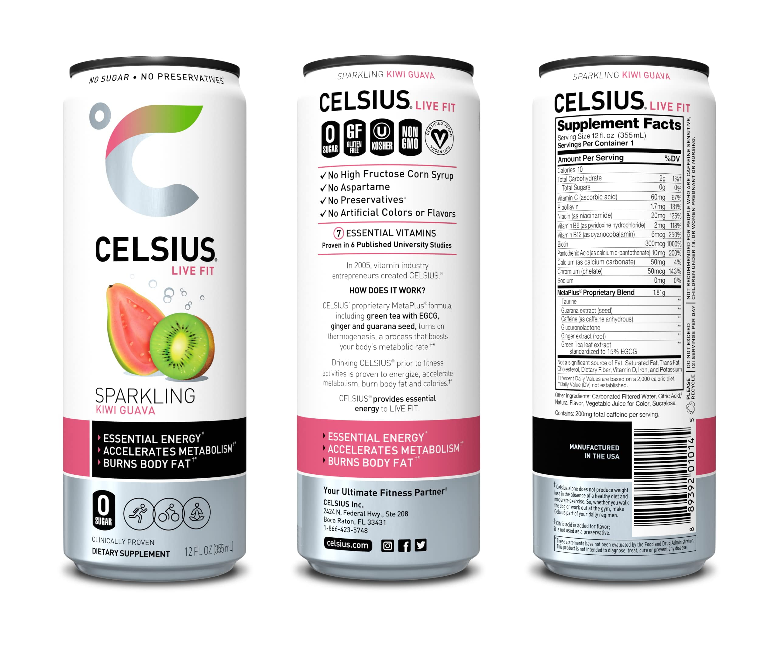 Celsius Sparkling Kiwi Guava, Functional Essential Energy Drink 12 Fl Oz (Pack Of 12)