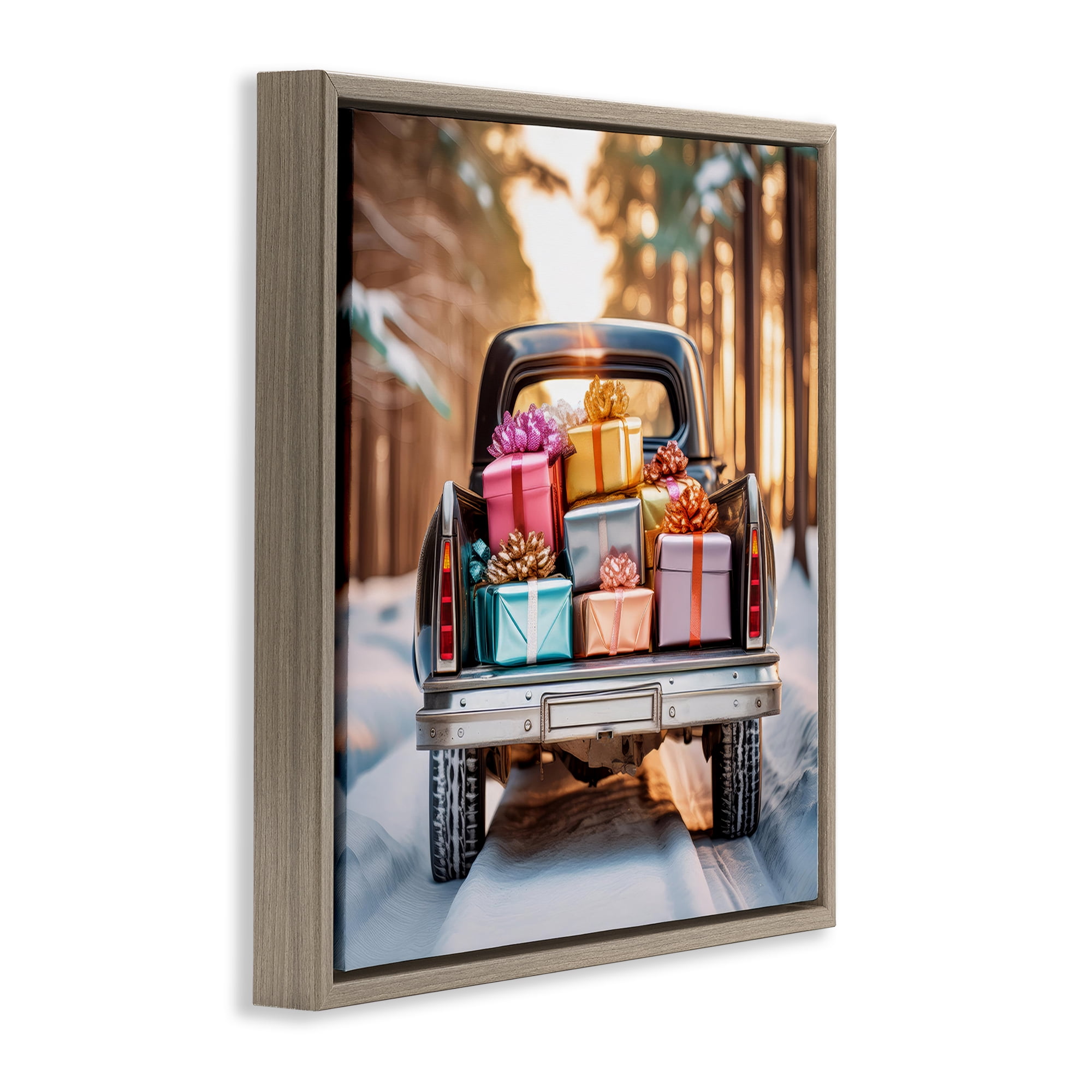 Stupell Industries Special Holiday Delivery Holiday Painting Brown Floater Framed Canvas Art Prints Wall Art, 18 x 18