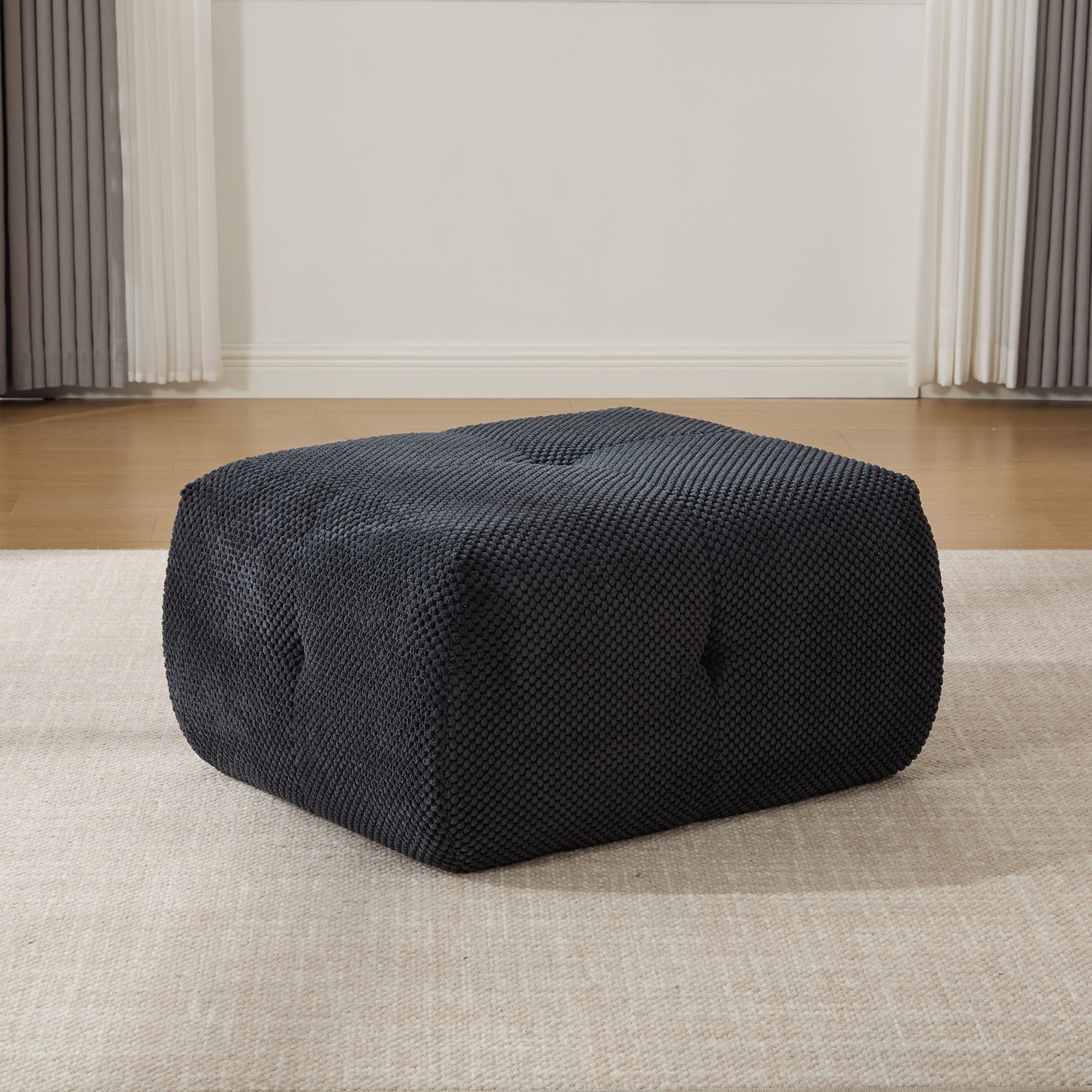 Noble House Kingston 31" Modular Cloud Accent Chair with Ottoman, Modern Fuzzy Sofa Soft Lounger with Footstool, Charcoal