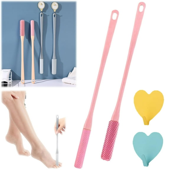 2 Pieces Long Handle Silicone Exfoliating Toes Scrubber Cleaners Toe Cleaning Brush 15.7" Foot Scrubber in Shower Silicone Gap Brush Between Toes Cleaner Soft Feet Care Scrub for Seniors, Elderly