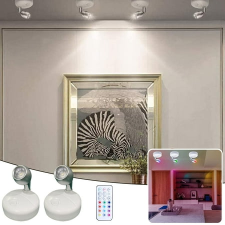 

BFYSFBAIG 2Pcs Wireless Spotlight Battery Operated Light up Lights Indoor Mini Lights Dimmable Art Lights Led Spotlights with Remote Stick on Anywhere Rotatable Wall Light Bathroom Led Lights