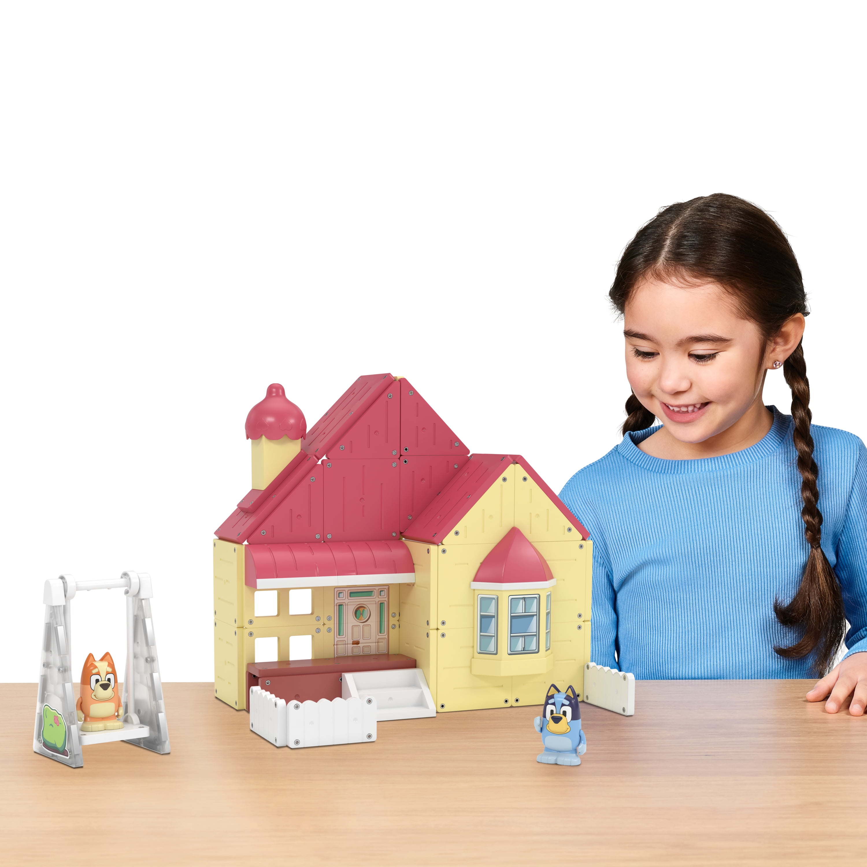 Tile Town Bluey Home Magnetic Tiles Construction Building Playset,  Bluey and Bingo Figures, Ages 3+