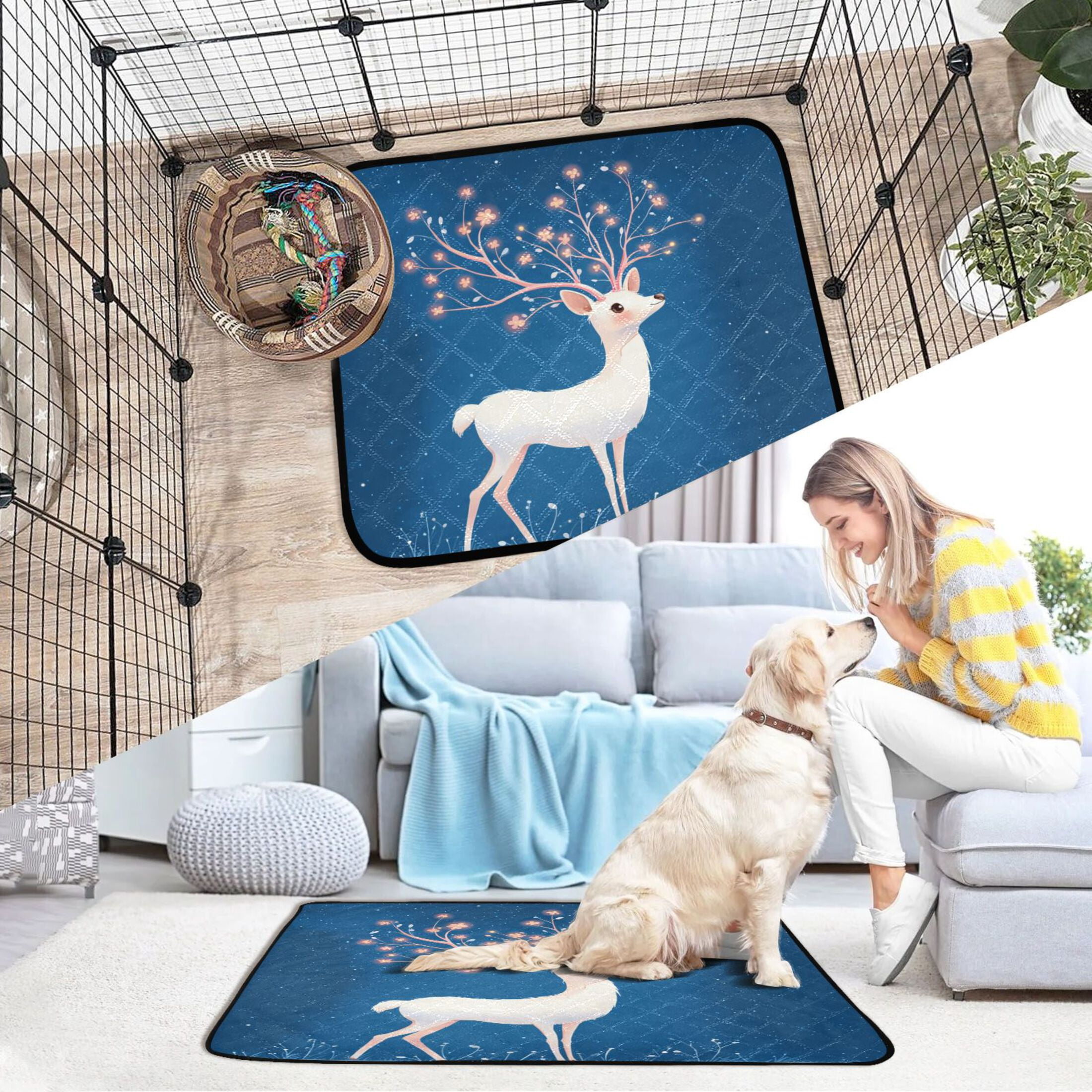 Washable Pet Pee Pads with Super Absorbent Reusable Training Pads for Dogs & Cats Cute White Deers