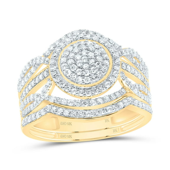 10Kt Yellow Gold 3/4Ctw Natural Diamond Nk Round Single Halo Bridal Set, Size 5