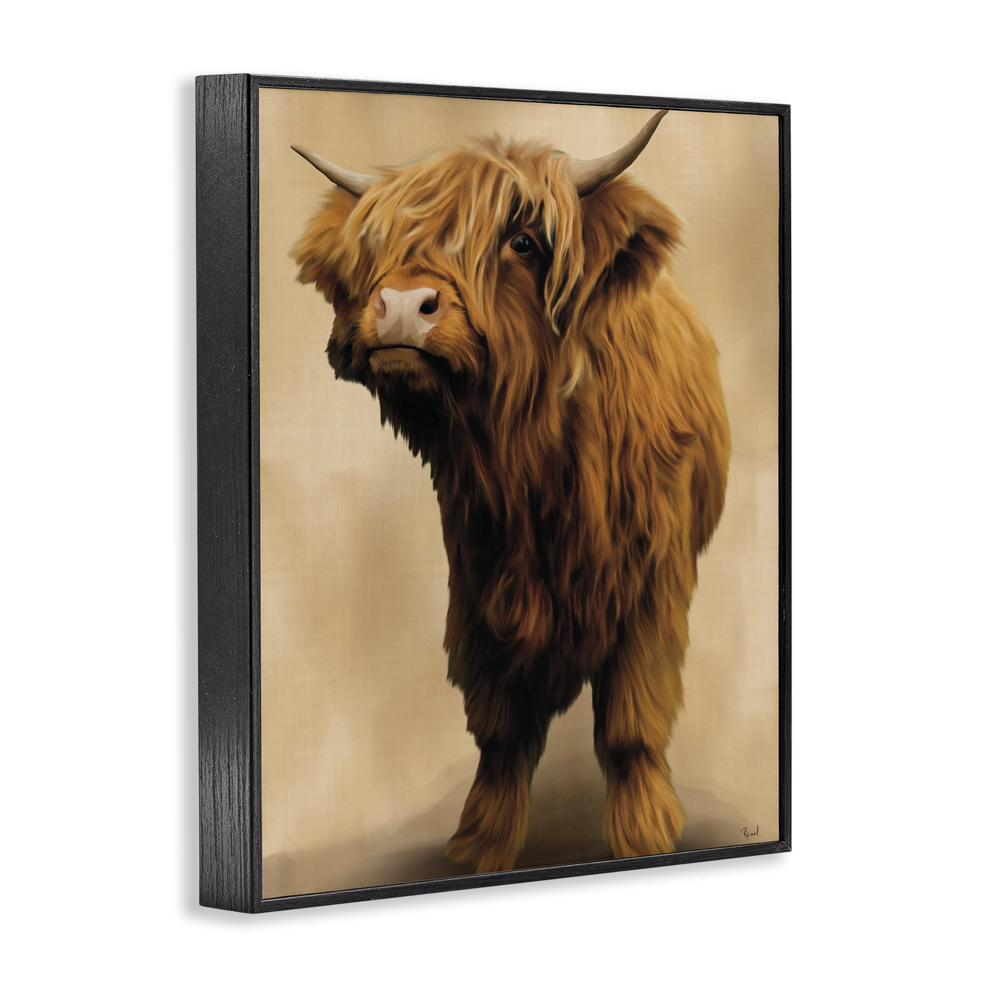 Stupell Industries Mini Highland Cow on Neutrals Black Framed Giclee Art, design by Renel Peters