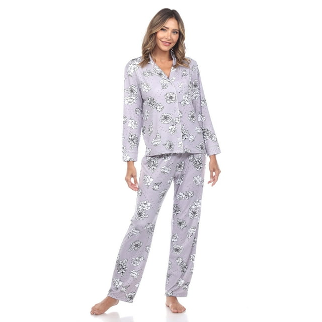 White Mark Women's Floral Long Sleeve Button-Down Pajama Set