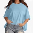 thumbnail image 5 of Jewelreauty Summer Womens Oversized Crewneck Shirts Batwing Short Sleeve Loose Tops Casual Solid Pullover Tee (XL, Blue), 5 of 9