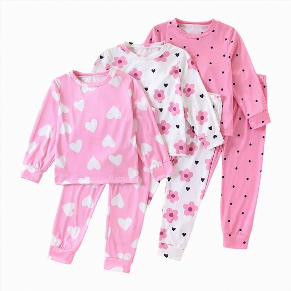 WXFAZCVU 3 Pack Girls Outfits Cute Print Long Sleeved Tops and Pants Kids Fall Clothing Set Size 5-6 Years