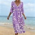 thumbnail image 6 of Edvintorg Womens Floral Dress Plus Size Fashion 3/4 Sleeve V Neck Casual Long Dresses Women’S Clothing S-3XL Purple, 6 of 6