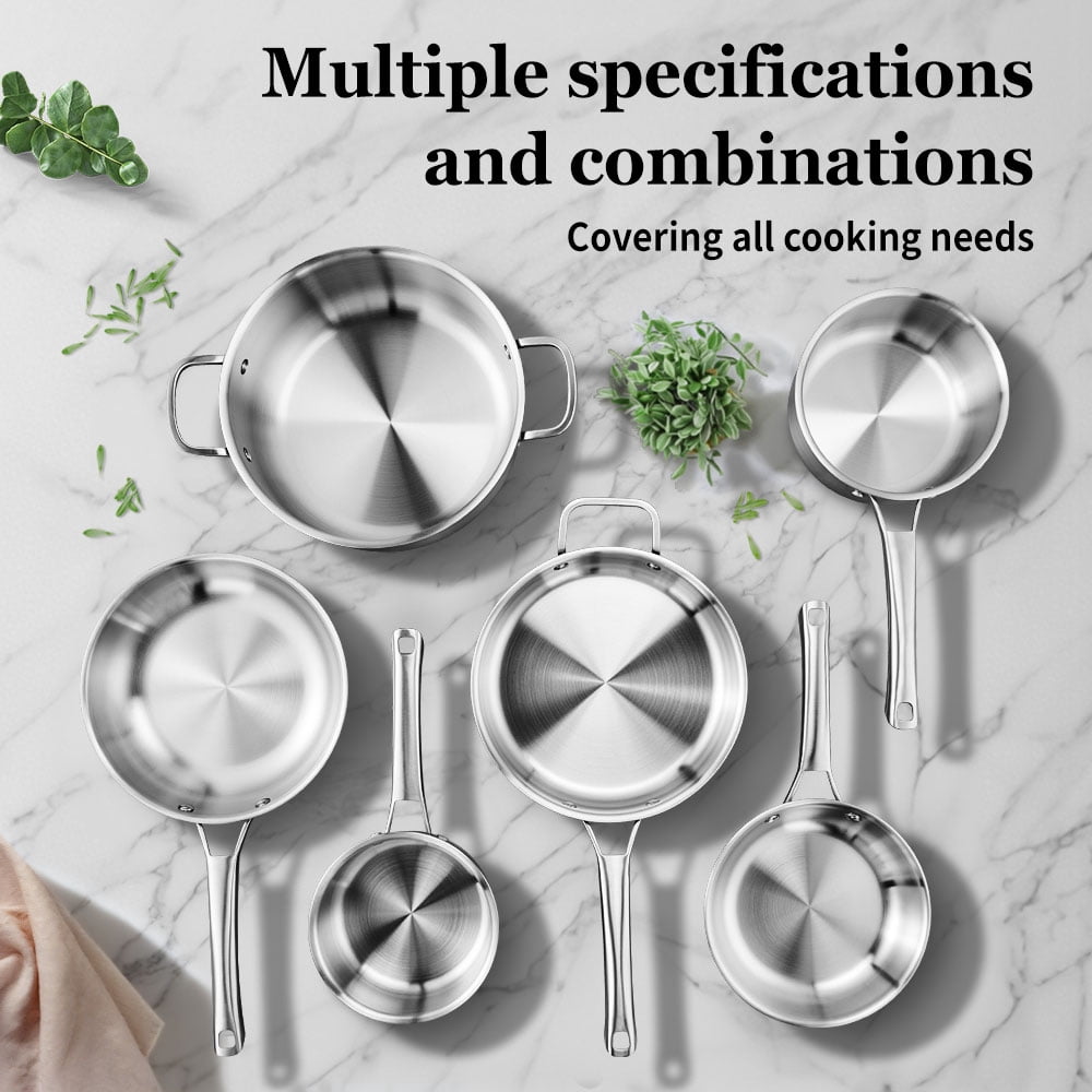 Ktaxon 10-Piece Stainless Steel Cookware Set, 3 Ply Pots and Pans Kitchen Set, Oven Dishwasher Safe, Compatible for Most Cooktops