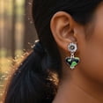 thumbnail image 3 of Delight Jewelry Silver-tone Lime Green Large Cheetah Print Heart - Two-tone Daisy Flower Post Earrings, 3 of 4