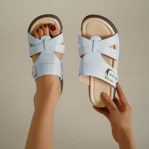 Summer Slippers for Women Arch Support FootbedWedge Open Toe Slip On Peep Toe Sandals Summer Casual Women Beach Fashion Slippers Lazy Shoes