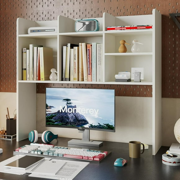 Desktop Bookshelf, Wood Desk Hutch Organizer with 7 Shelves for Computer Desk, Desktop Shelf Bookshelf Storage for College Dorm Office Home, Black