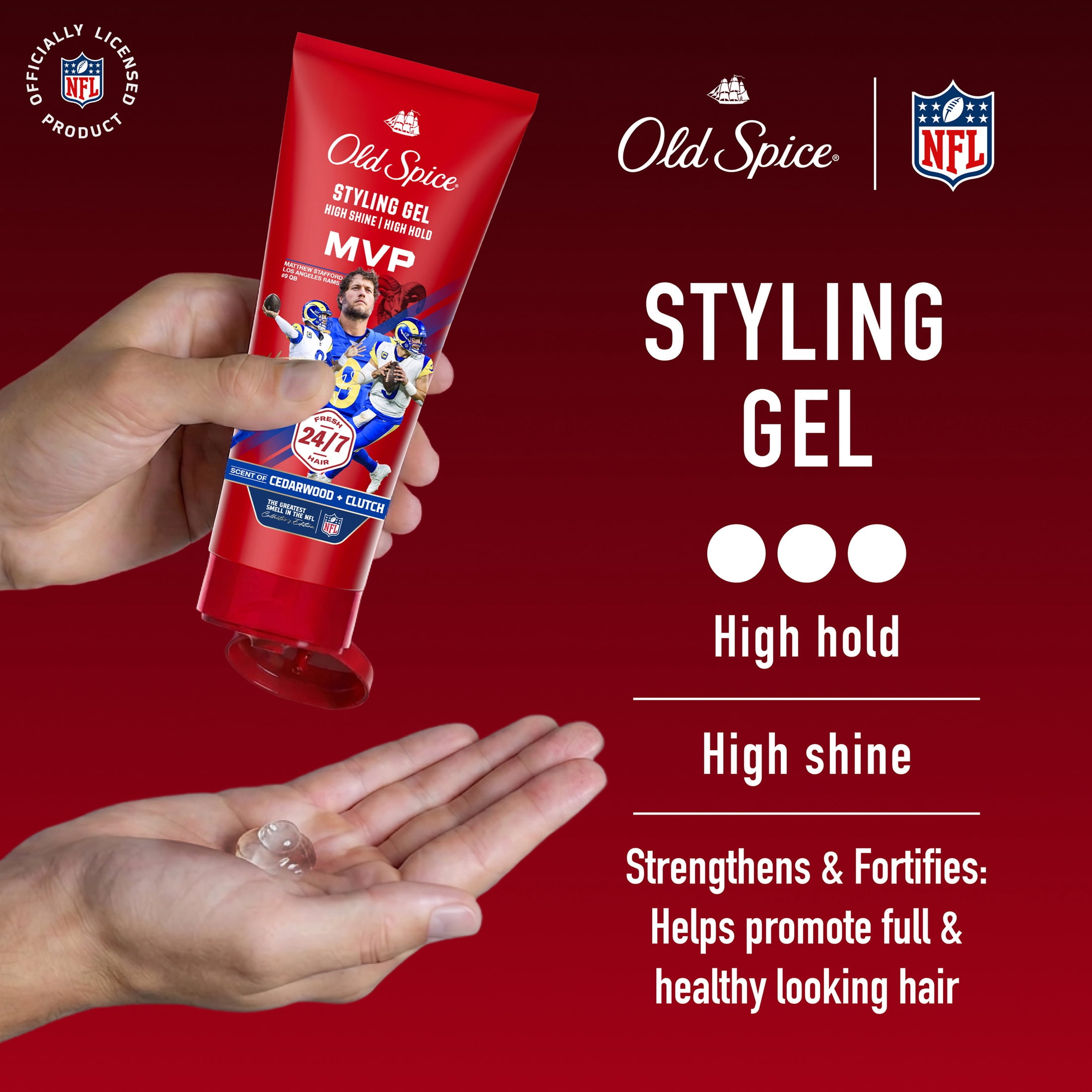 Old Spice MVP Mens Styling Hair Gel, High Hold, with Vitamin E & Biotin, NFL Collection, 6.7 fl oz