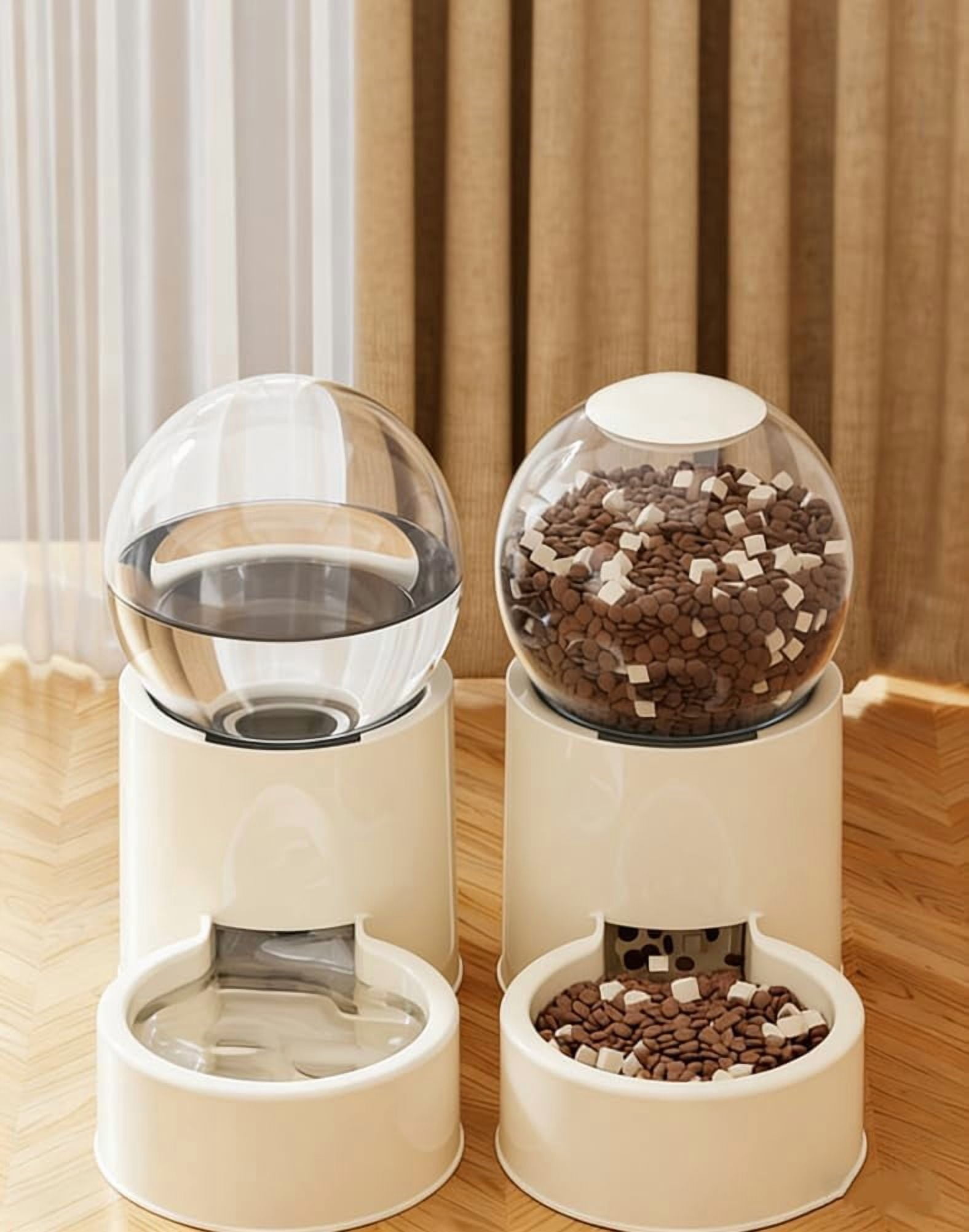 Gravity Pet Food Feeder & Water Dispenser Set, Automatic Self-Dispensing Pet Feeder Bowl, 2-Pack for Cats, Small Dogs, Puppies and Kittens (Beige A)