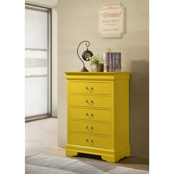 Glory Furniture Louis Phillipe 5 Drawer Chest in Yellow