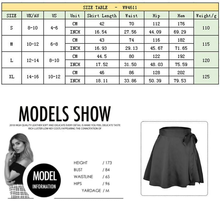 Women s Overlap Wrap High Waist Satin Flowy Soft Silky Skater Mini Skirt Black XL G154025