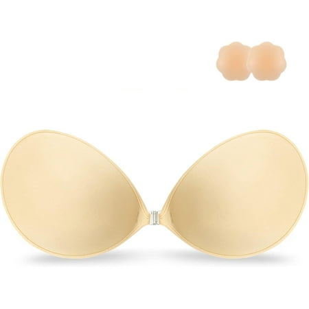 Niidor Adhesive Bra Strapless Sticky Invisible Push up Silicone Bra for Backless Dress with Nipple Covers