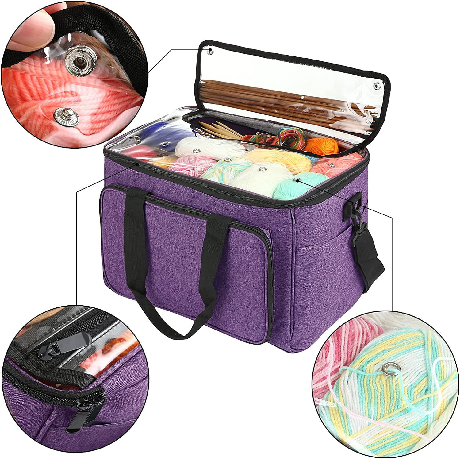 Knitting Bag,Naler Large Capacity Yarn Storage Bag,Purple Yarn Totes for Crochet Hooks,Needles,Yarns