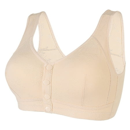 Riecok Womens Bra Wirefree Row Buckle Front Button Shaping Cup Daily Bralette Breathable Spaghetti Straps Basic Bra Comfy Beautifully Bras Lingerie Plus Size 3XL Beige