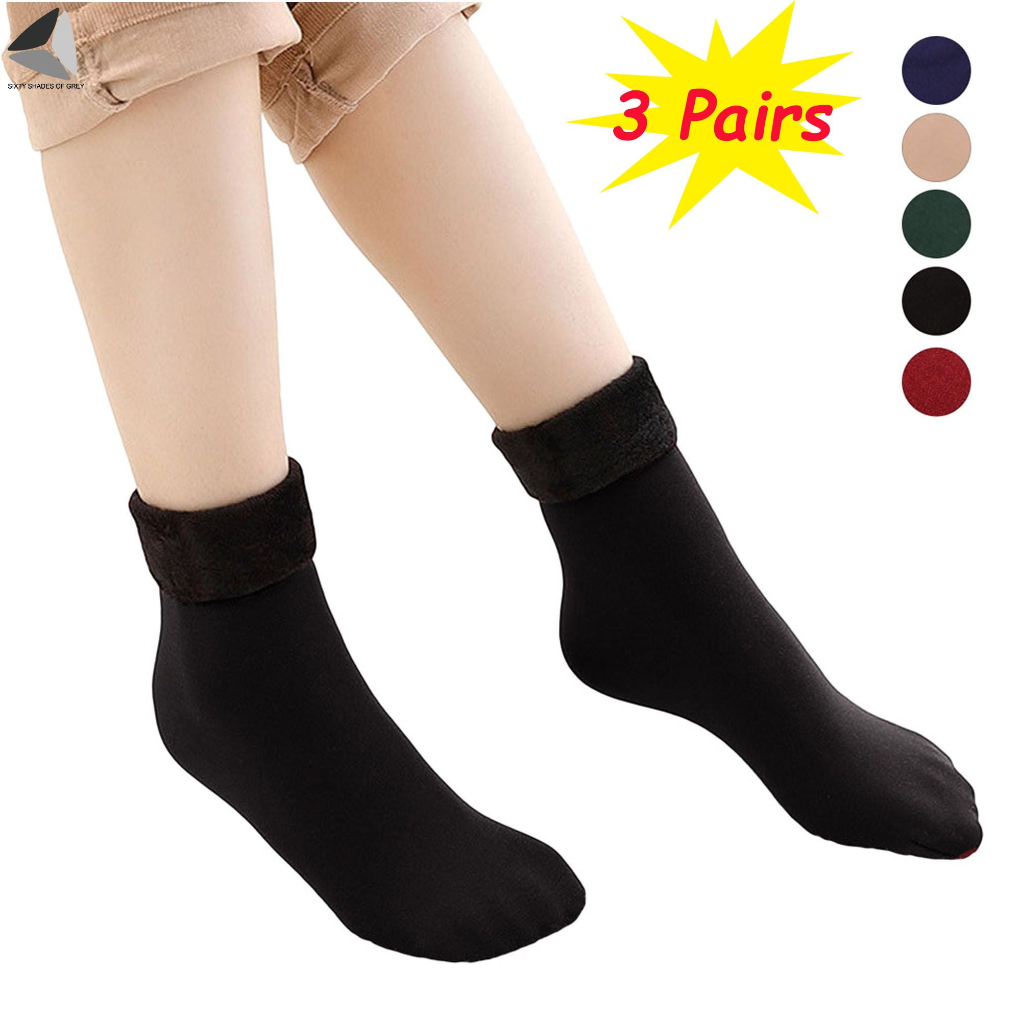 Sixtyshades 3 Pairs Womens Winter Warm Thick Socks Fleece Lined Thermal ...