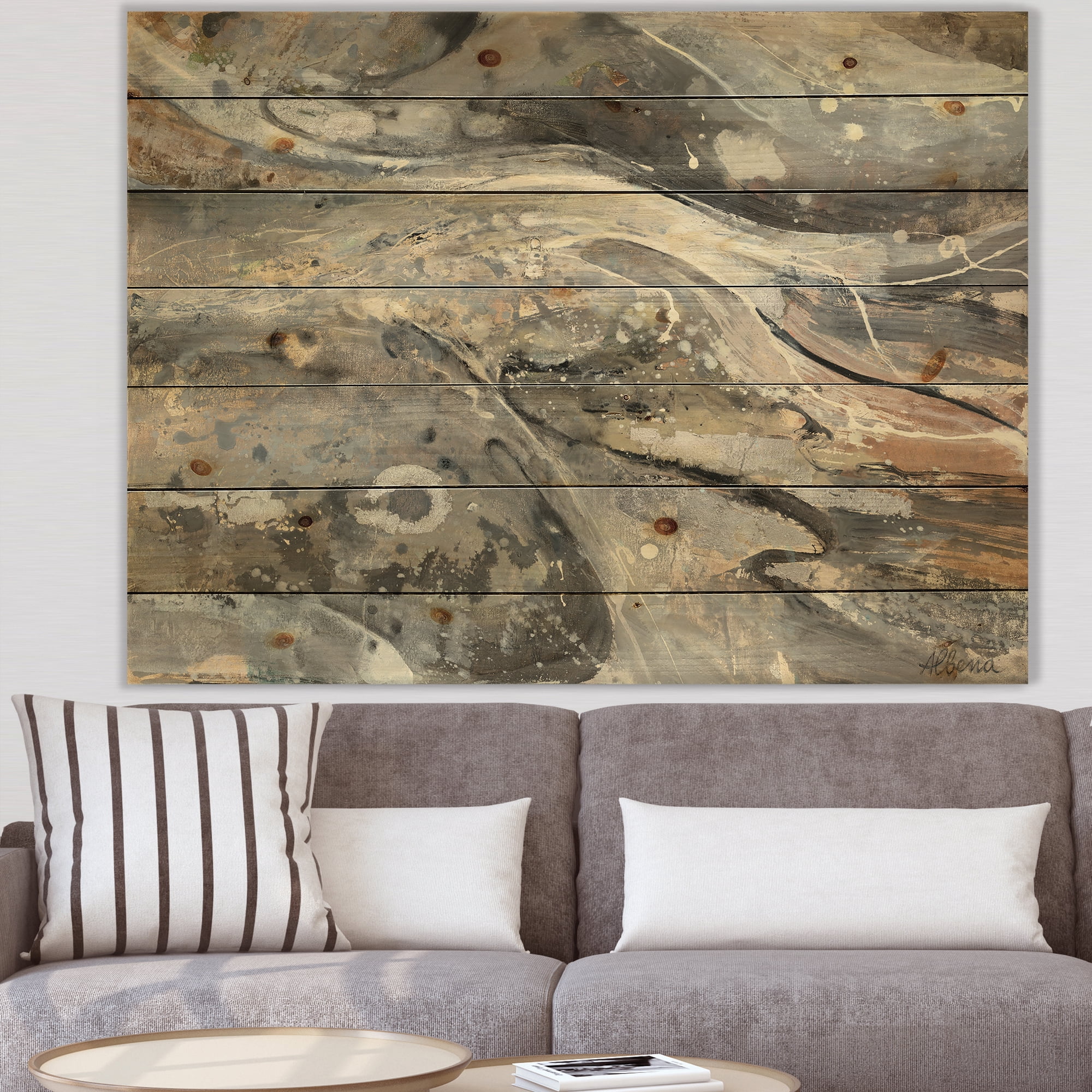 Designart 'Ice and Fire Minerals VI' Modern & Contemporary Print on Natural Pine Wood