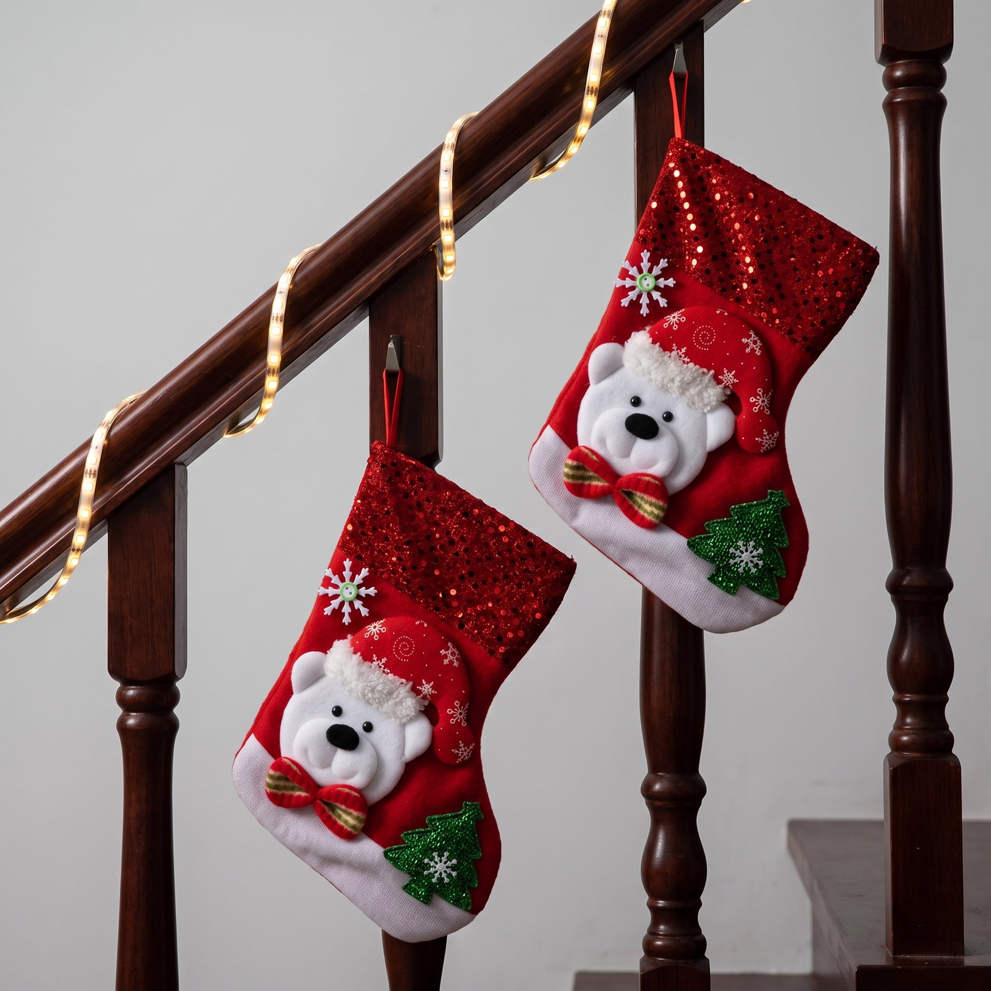 Unique Bargains Christmas Sequins Cuff Felt Xmas Stocking Holiday Gift Bag Bear 10"