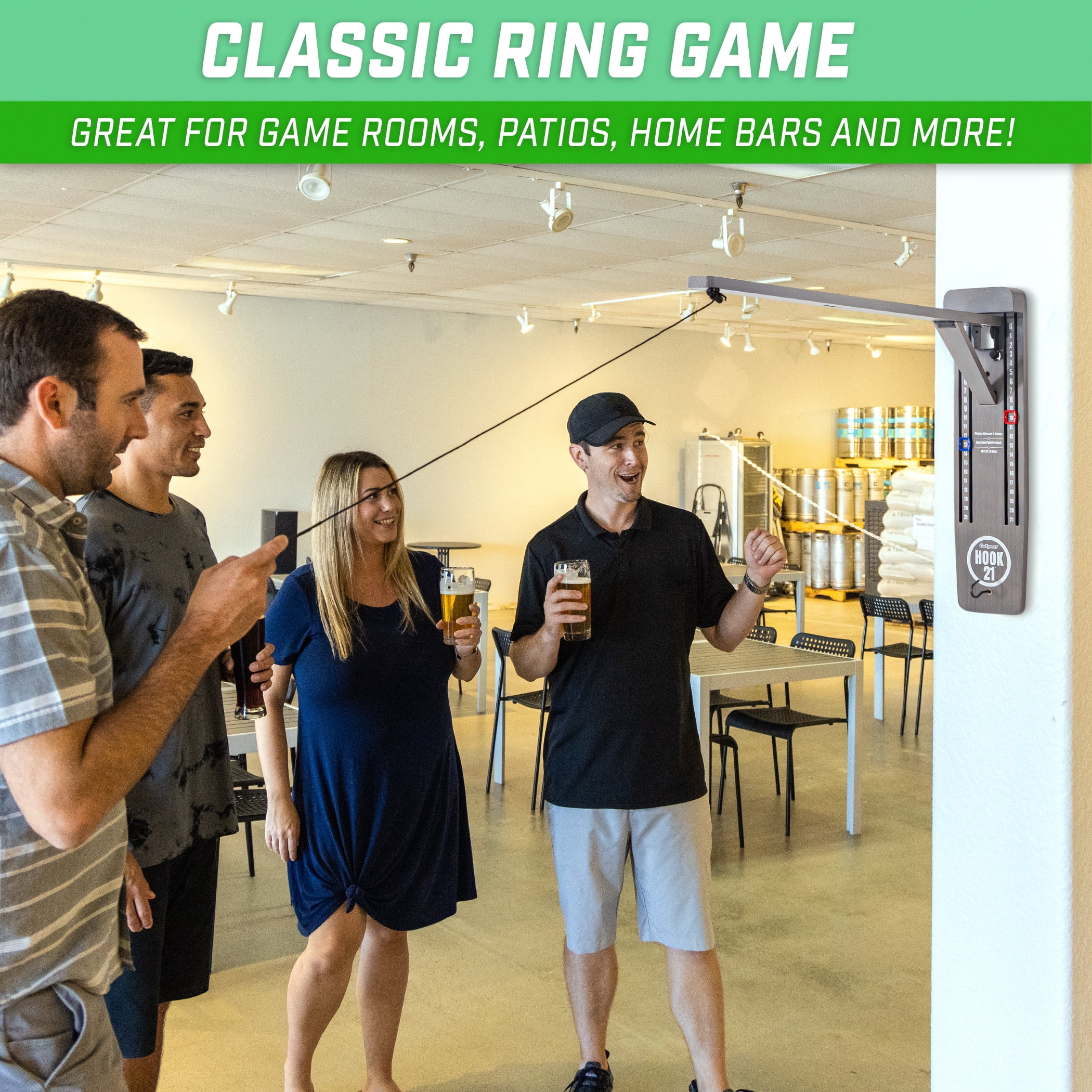 GoSports Hook21 Ring Swing Game - Indoor or Outdoor Ring Toss Game with Foldable Arm - Gray