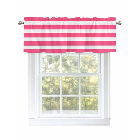 Summer Valances for Windows Rod Pocket Kitchen Valance Curtains - Soft & Washable Small Window Treatment for Living Room Bathroom Pink Striped 42x12 Inch 1 Panel