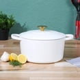 thumbnail image 4 of Oven Dutch Oven Crock-Pot Artisan de 5 litros, lino mate blanco con pomo dorado, 4 of 6