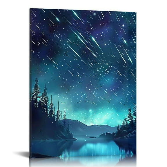 Acheng Northern Lights Canvas Wall Art Forest Aurora Painting Borealis Snowy Mountains Picture Print for Home Decor Frame pattern1