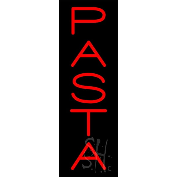 Red Vertical Pasta LED Neon Sign 24" Tall x 8" Wide, Clear Edge Cut Acrylic Backing, with Dimmer - Bright and Premium built indoor LED Neon Sign for restaurant window and interior decor.