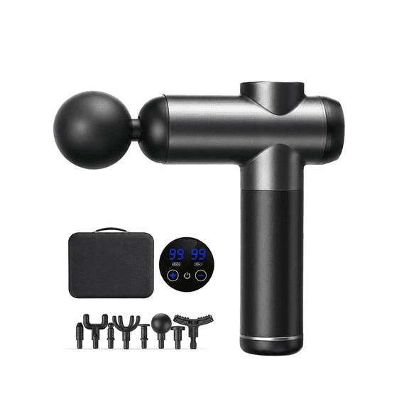 Percussion Massage Gun – Deep Tissue Muscle Massager for Athletes with LCD Display, 8 Massage Heads & Portable Carrying Case for Pain Relief, Relaxation & Recovery