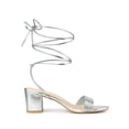 thumbnail image 3 of BLISSFUL STEP Women's Sparkle Strappy Lace Up Block Heel Sandals Silver 8, 3 of 7