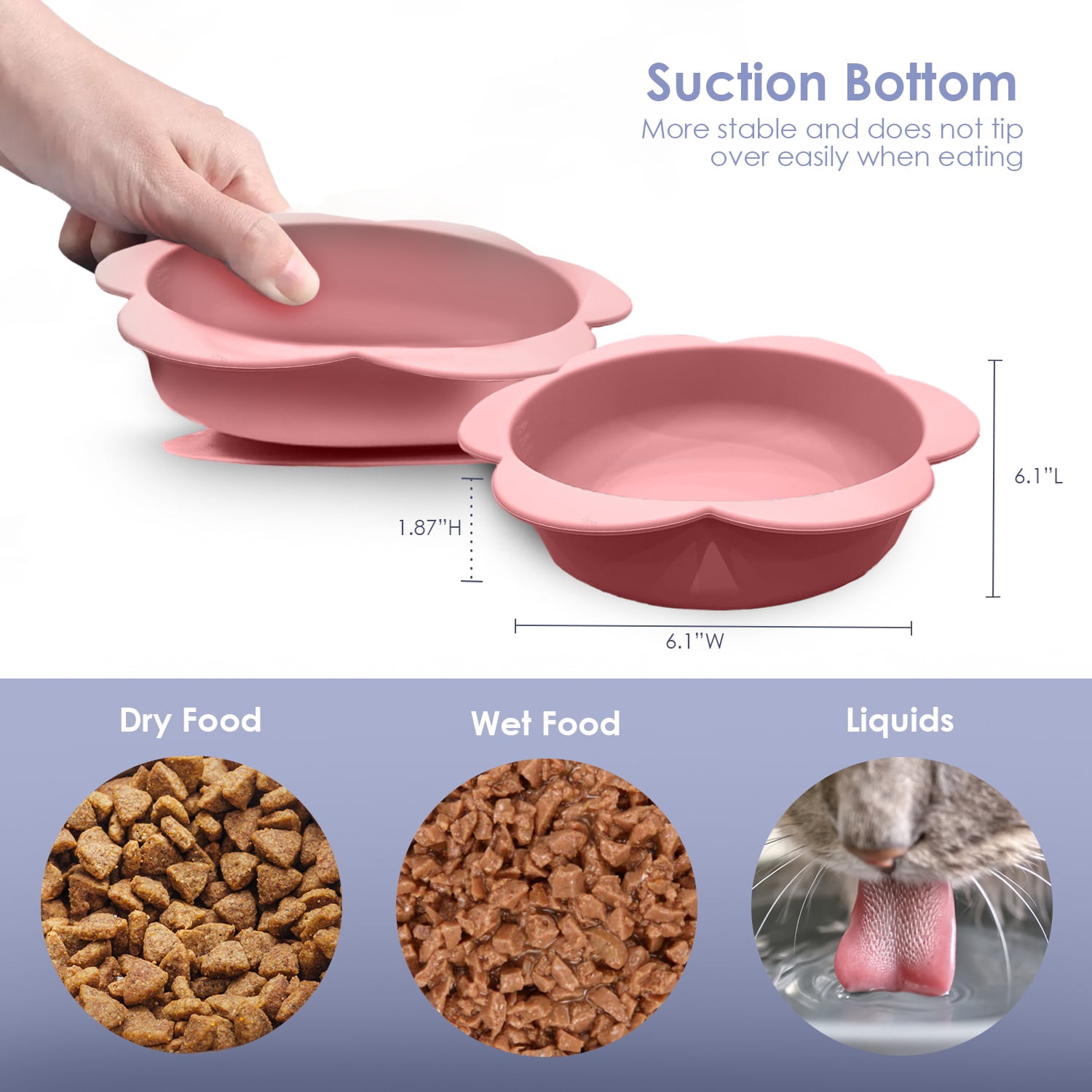 P.T. Supply Co. Pink Small Flower-Shaped Silicone Pet Bowl with Non-Slip Suction Base