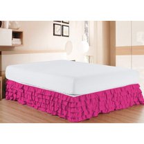 D.N.G. BEDDINGS 1 Piece Multi Ruffle Bed Skirt, 10 Inch Deep Pocket, 800 Thread Cotton 100% Egyptian Cotton, Twin Size (39" x 75") Inch, Solid Hot Pink