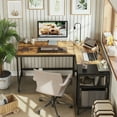 thumbnail image 5 of CubiCubi 59 x 47inch L Shape Computer Desk, Home Office Desk, Corner Computer desk with Shelf, Splice Board in Rustic Brown Finish, 5 of 10