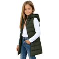 thumbnail image 2 of Army Green Girls Puffer Vest Size 10-12 Years, Unisex Kids Lightweight Zip Up Hooded Winter Vests, Sleeveless Quilted Long Jackets, 2 of 9