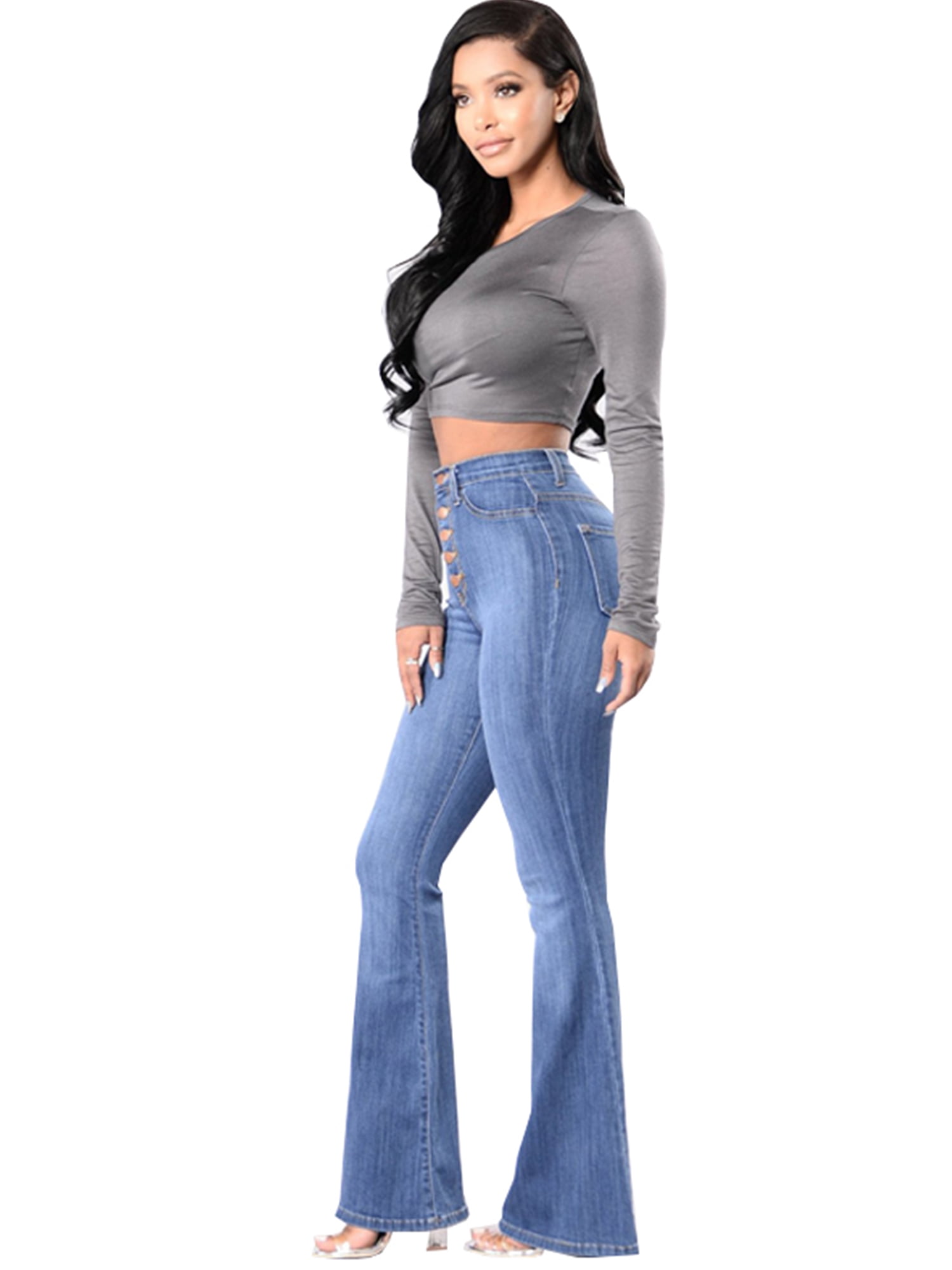 denim high waisted jeans bell bottoms