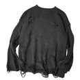 thumbnail image 2 of Joernso Men Sweater Solid Color Ripped O Neck Oversized Couple Sweater for Daily Wear, 2 of 8