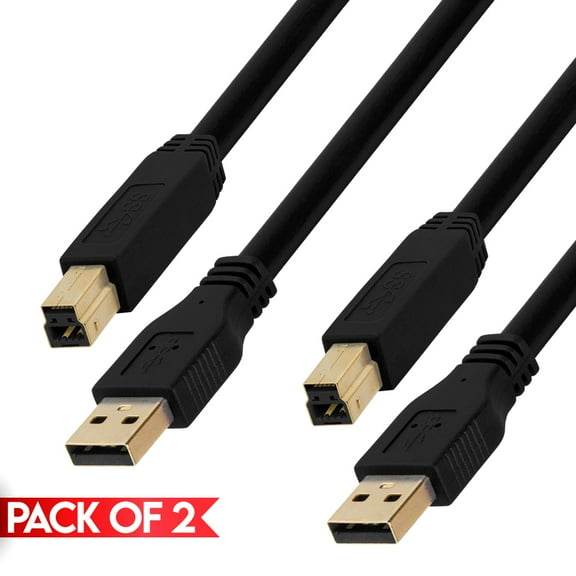 Cmple - [2 PACK] 3 Feet USB-B 3.0 Cable, USB Type-A to Type-B Cord, SuperSpeed USB Data Transfer Cable for Printers, External Hard Drives, Scanners, USB Hubs, Monitors, Dock Stations, PC