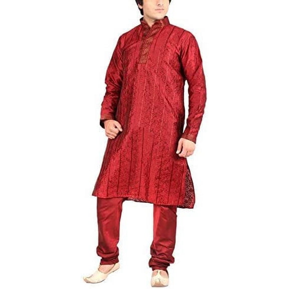 Royal Men's Jacquard Kurta Pyjama Set (ROYAL_185_Red_Large)