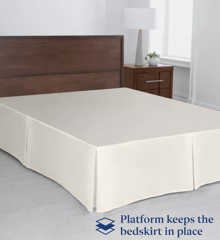 SKY BEDDINGS Luxury Pleated Queen Bed Skirt with Split Corners - 14 Inch Tailored Drop - Pleated Dust Ruffle - Wrinkle-Free 100% Microfiber - Easy Fit, Soft & Durable - Ivory