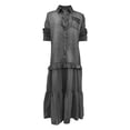 thumbnail image 4 of Guieoi Plus Size Womens Dresses Denim-Print Collared Long-Sleeve Top Maxi Dress Gray S, 4 of 5