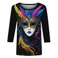 thumbnail image 5 of Visit the JURANMO Store Womens Three Quarter Sleeve T Shirts Carnival Mask Printed Mardi Gras Tee Shirt Novelty Graphic Fashion Tunic Tops Multicolor M, 5 of 7
