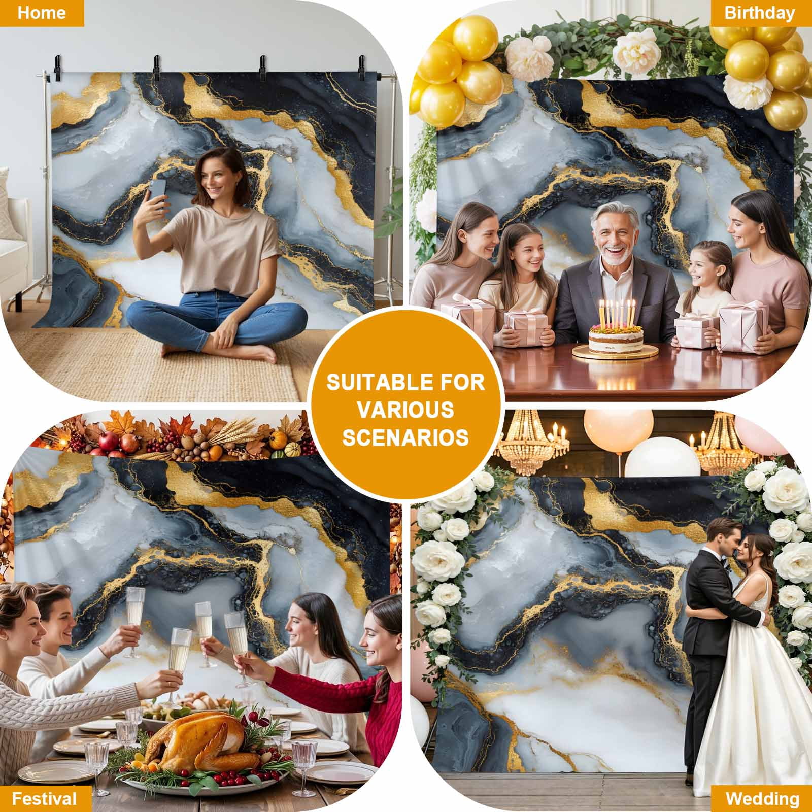 Black Golden Marble Backdrop for Photography,Fabric Photo Background Backdrop,Modern Ink Painted Aesthetics Photo Booth Background for Portrait Photoshoot Video Wedding Studio Decoration Banner 7x5ft
